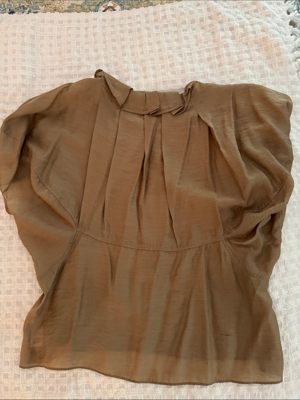 Arche Olive Brown Short Sleeve Pleated Blouse